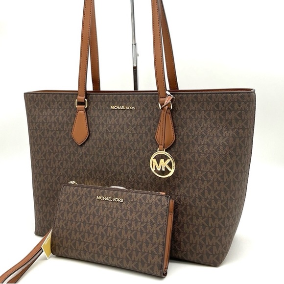 Michael Kors Bag Large Sheila Mf Tote Bag & Large Double Zip Wallet Brown/Gold - Picture 3 of 14